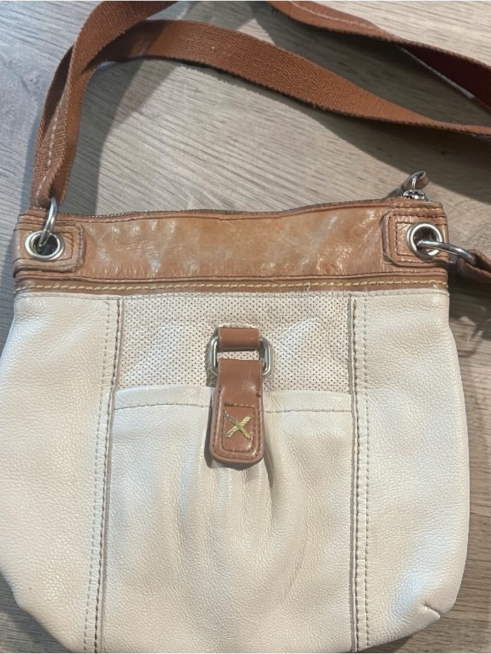 The SAK Tan/ cream Leather Crossbody Bag